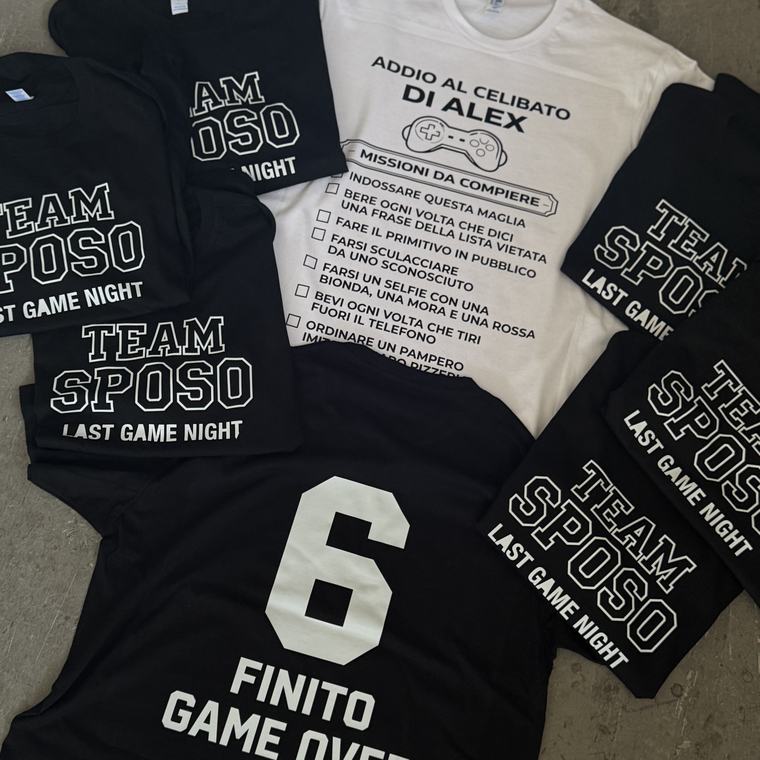 T-shirt personalizzate per addio al celibato Team Sposo, stampa DTF